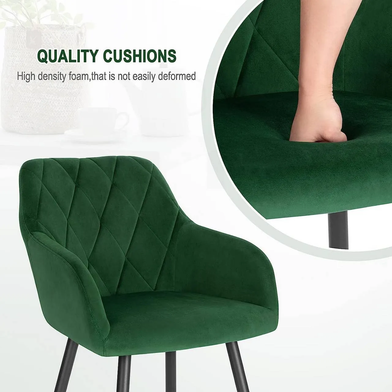 Rootz Dining Chairs Set - Velvet Chairs - Padded Seats - Ergonomic Design - 44cm x 42.5cm x 46.5cm - Sturdy Metal Legs - Pack of 6