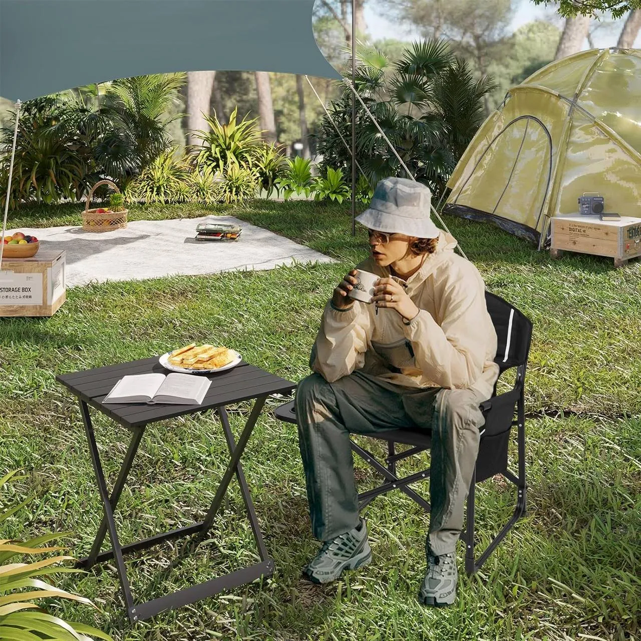 Rootz Folding Camping Chair - Beach Relaxing Chair - Portable Terrace Chair - Oxford Fabric - 61cm x 88cm x 51.5cm
