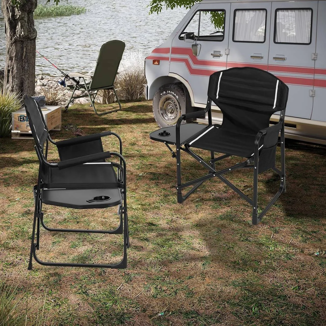 Rootz Folding Camping Chair - Beach Relaxing Chair - Portable Terrace Chair - Oxford Fabric - 61cm x 88cm x 51.5cm