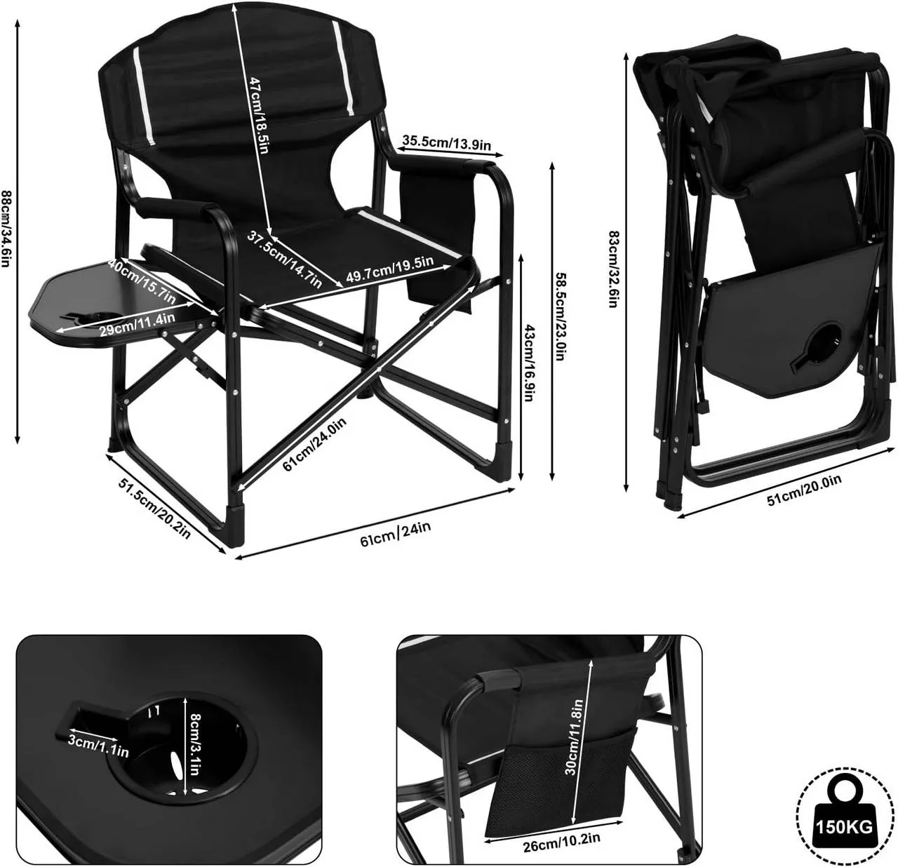 Rootz Folding Camping Chair - Beach Relaxing Chair - Portable Terrace Chair - Oxford Fabric - 61cm x 88cm x 51.5cm