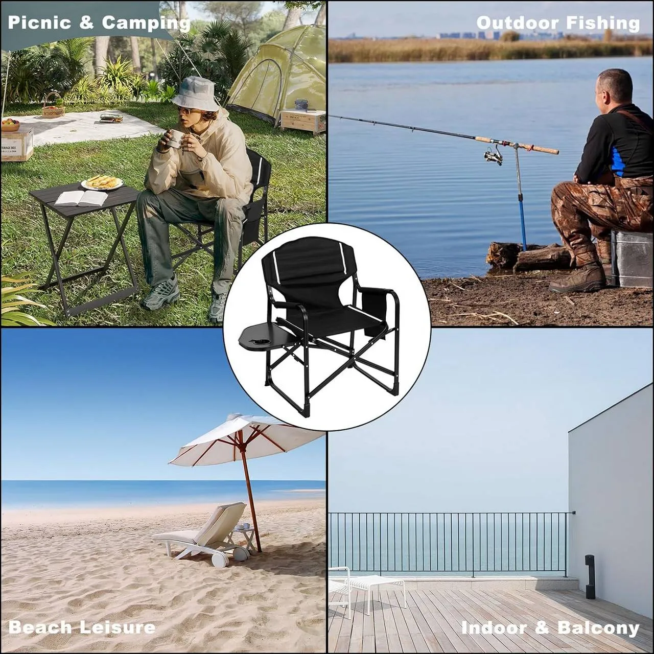 Rootz Folding Camping Chair - Beach Relaxing Chair - Portable Terrace Chair - Oxford Fabric - 61cm x 88cm x 51.5cm