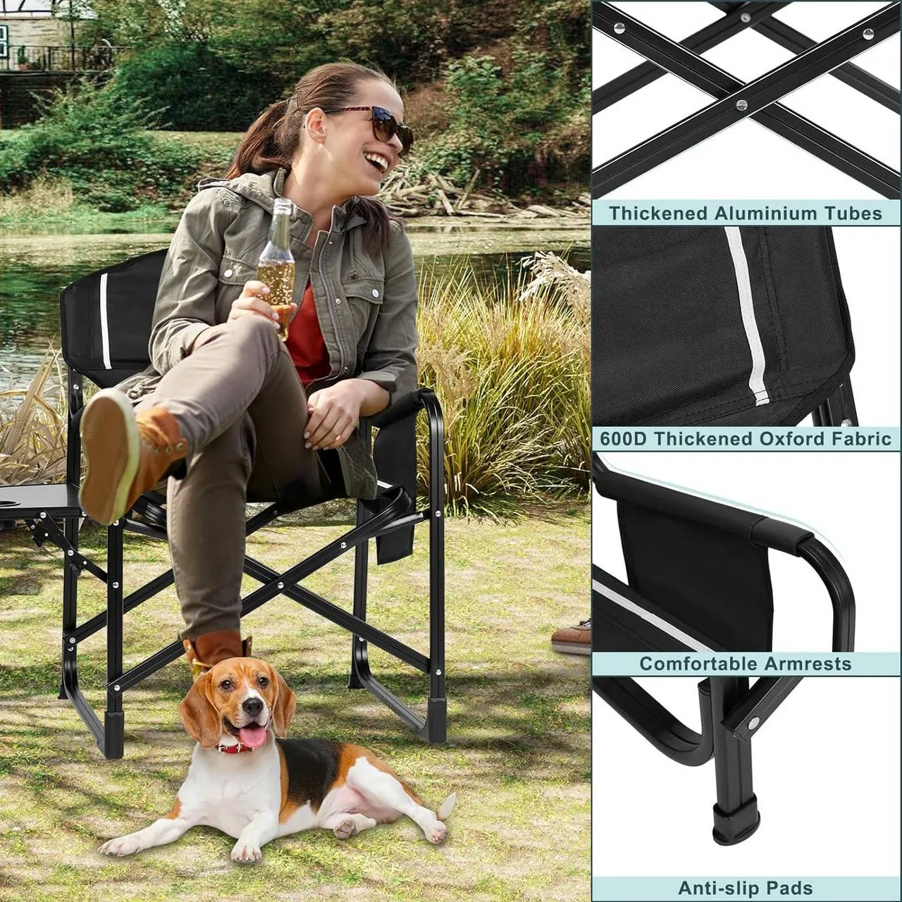 Rootz Folding Camping Chair - Beach Relaxing Chair - Portable Terrace Chair - Oxford Fabric - 61cm x 88cm x 51.5cm