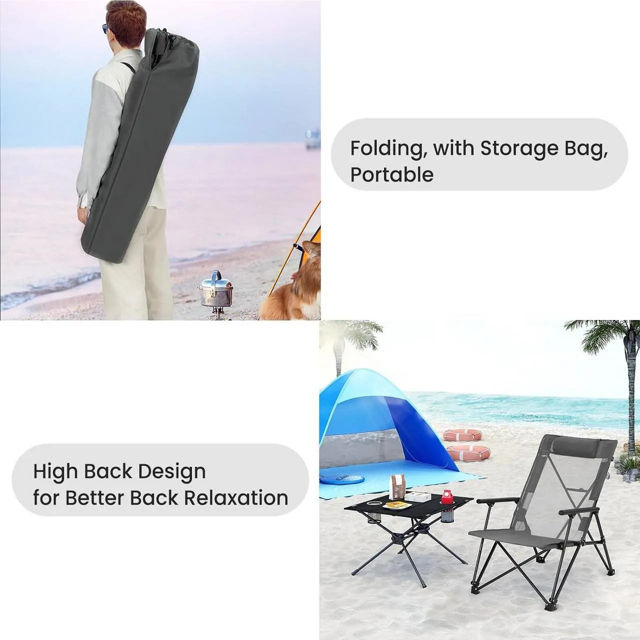 Rootz High Back Camping Chair - Fishing Chair - Outdoor Chair - Coated Polyester Material - 60cm x 85cm x 81cm