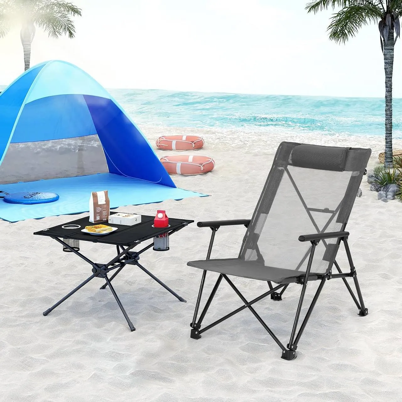 Rootz High Back Camping Chair - Fishing Chair - Outdoor Chair - Coated Polyester Material - 60cm x 85cm x 81cm