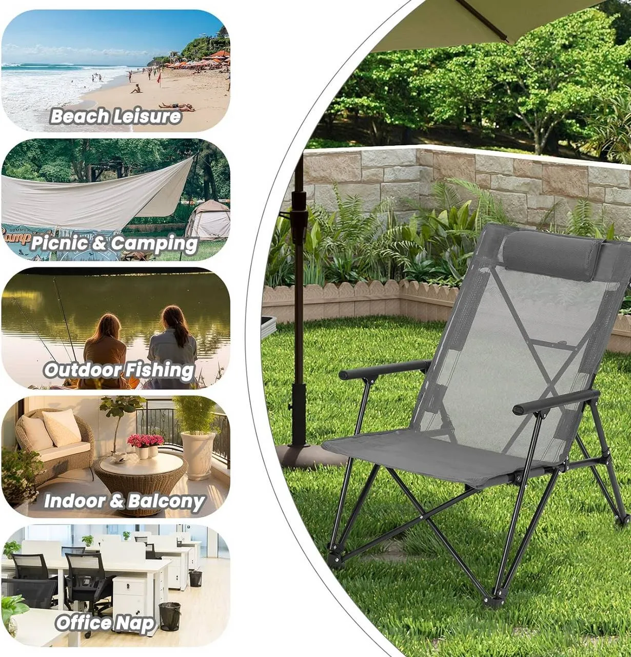 Rootz High Back Camping Chair - Fishing Chair - Outdoor Chair - Coated Polyester Material - 60cm x 85cm x 81cm