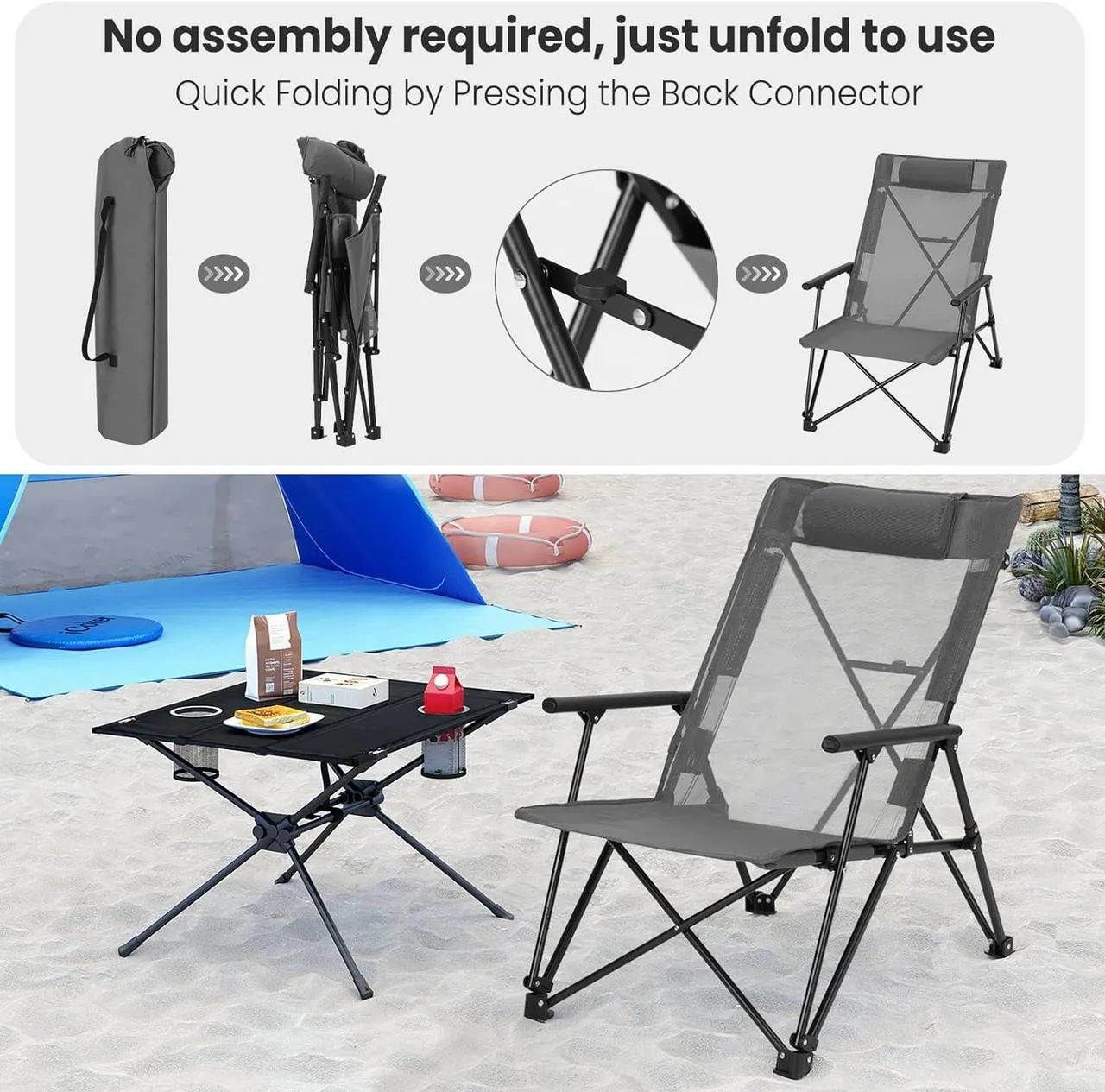 Rootz High Back Camping Chair - Fishing Chair - Outdoor Chair - Coated Polyester Material - 60cm x 85cm x 81cm