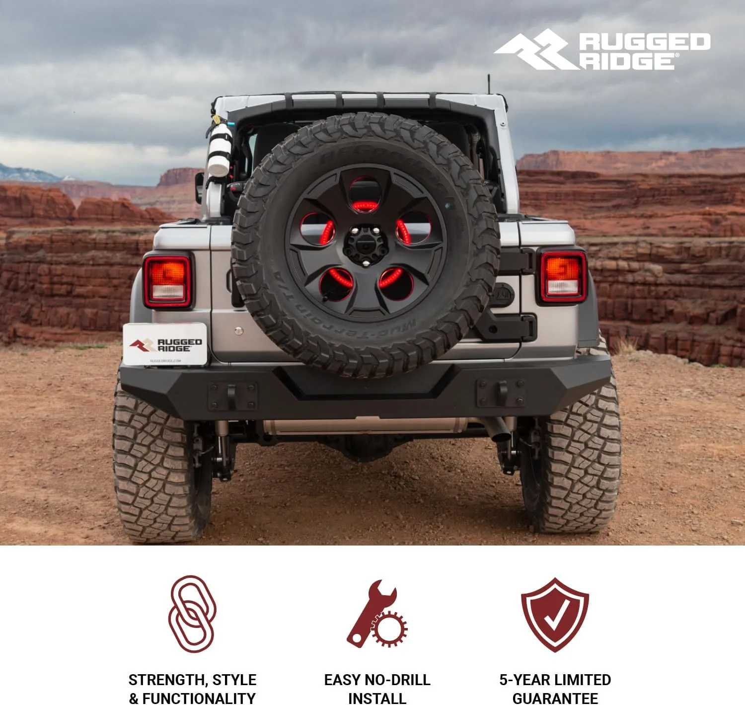 Rugged Ridge Spartan Bumper, Rear for Jeep Wrangler JL | Full-Width, Steel, Black | 11548.51 | Fits 2018-2025 Jeep Wrangler JL