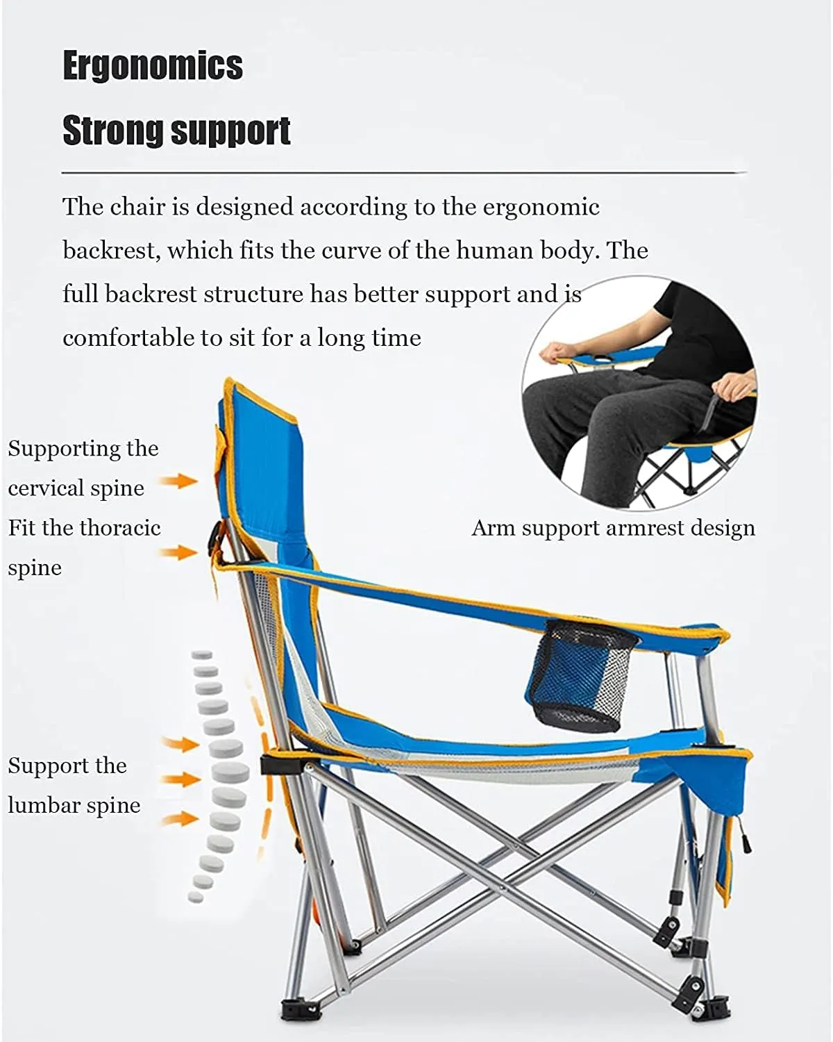RUVOO Camping Chair Folding Chairs Lawn Chairs Outdoor Armchair Beach Deck Chairs Portable Leisure Seat Stool with Breathable Mesh, Comes with Storage Bag Folding Chair Camp Chair Moon Chair