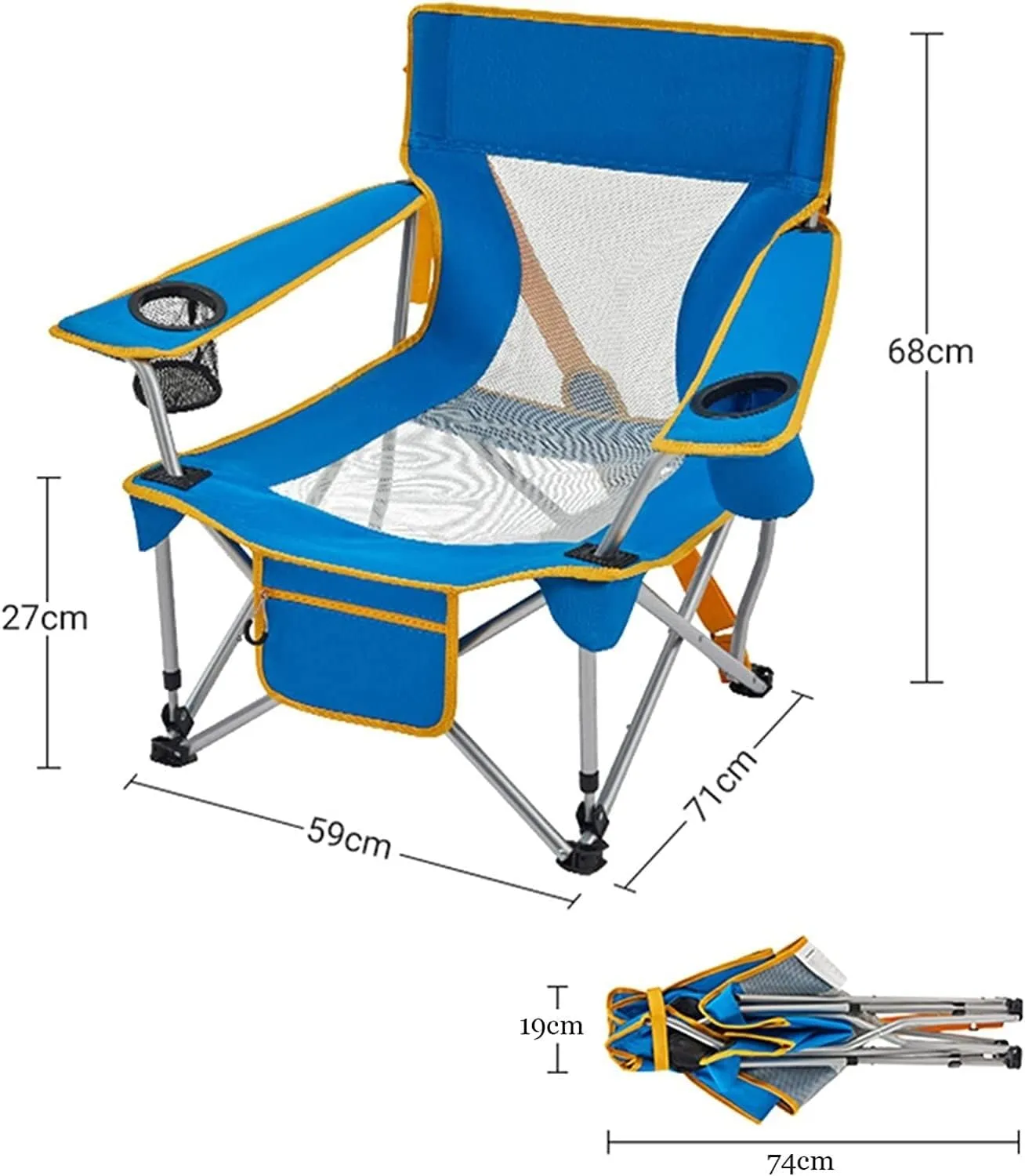 RUVOO Camping Chair Folding Chairs Lawn Chairs Outdoor Armchair Beach Deck Chairs Portable Leisure Seat Stool with Breathable Mesh, Comes with Storage Bag Folding Chair Camp Chair Moon Chair