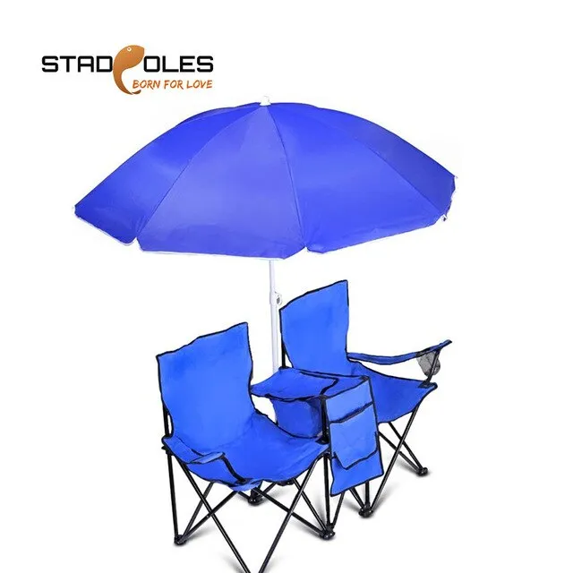 S-tadpoles Camping Chairs Double Fishing Chair Backpacking Portable Folding Umbrella Canopy Chair With Cup Holder Beach Picnic