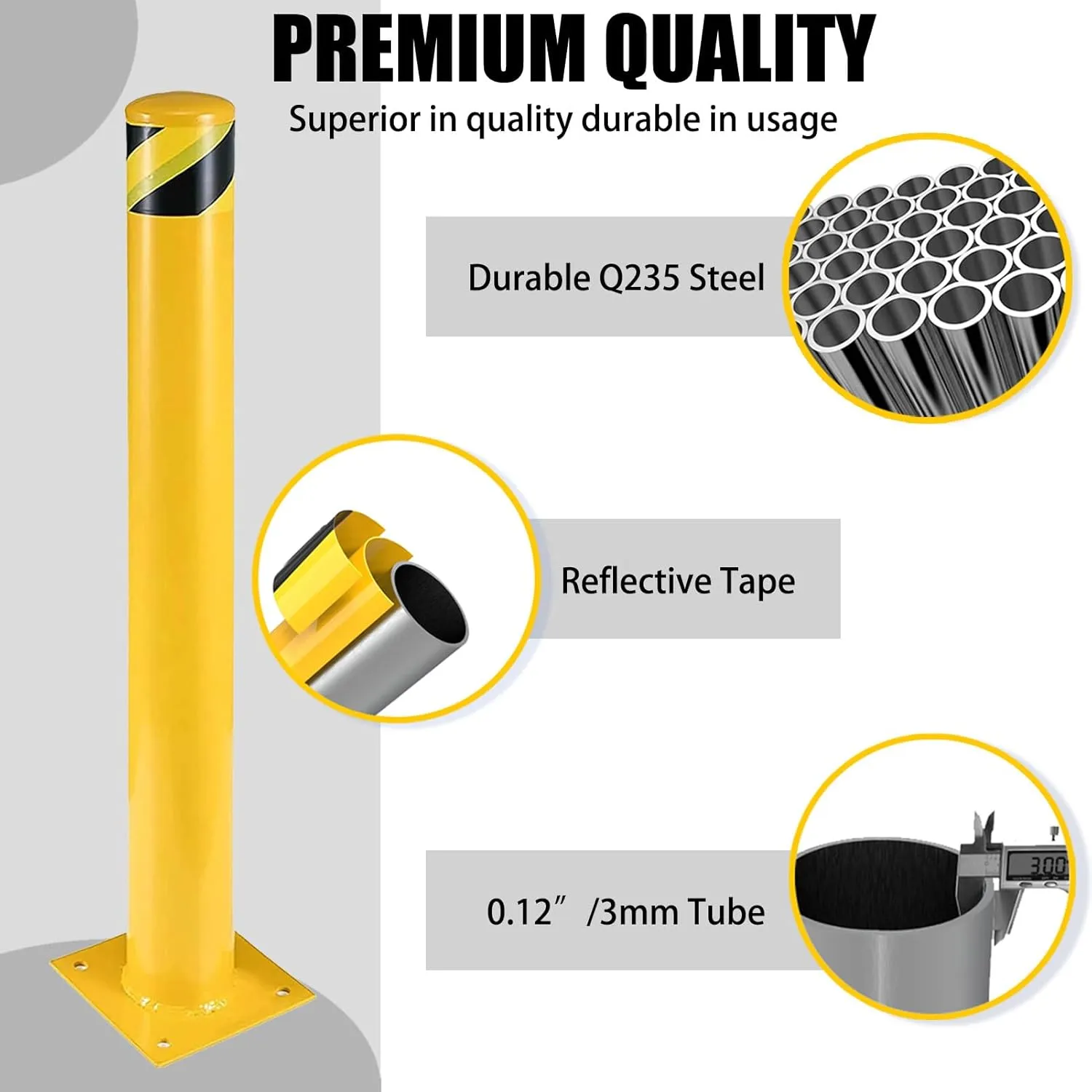 Safety Bollard Post, 36'' Height Steel Bollards 4-1/2'' Pipe Diameter Parking Post Barrier with Reflecitive Tape Steel Pipe Bollard Bolt Down Bollards for Crowd Control(36''-2pack)