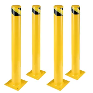 Safety Bollard Post, 36'' Height Steel Bollards 4-1/2/inch Pipe Diameter Parking Post Barrier with Reflecitive Tape Steel Pipe Bollard Bolt Down Bollards for Crowd Control(36''-4pack)