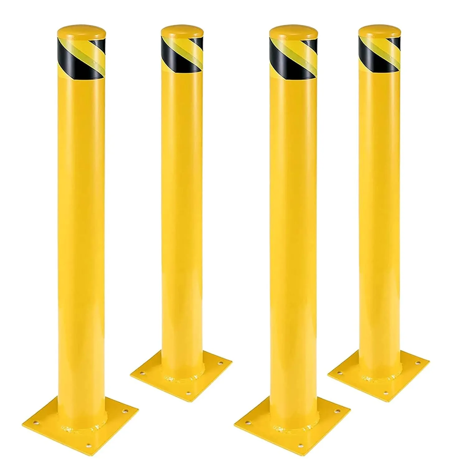 Safety Bollard Post, 36'' Height Steel Bollards 4-1/2/inch Pipe Diameter Parking Post Barrier with Reflecitive Tape Steel Pipe Bollard Bolt Down Bollards for Crowd Control(36''-4pack)