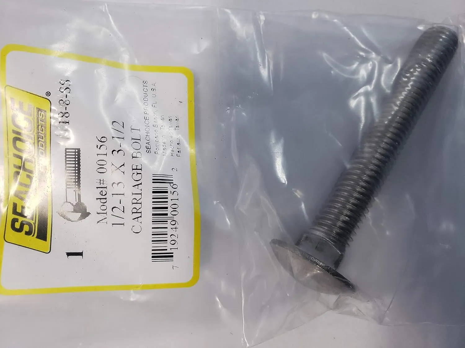SeaChoice 00156; 1/2-13 X3 1/2 Carriage Bolt Stainless Steel 1/ Bag