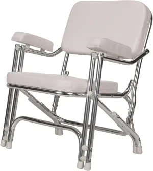 Seachoice Folding Deck Chair, White, Marine Vinyl, Folds For Easy Storage
