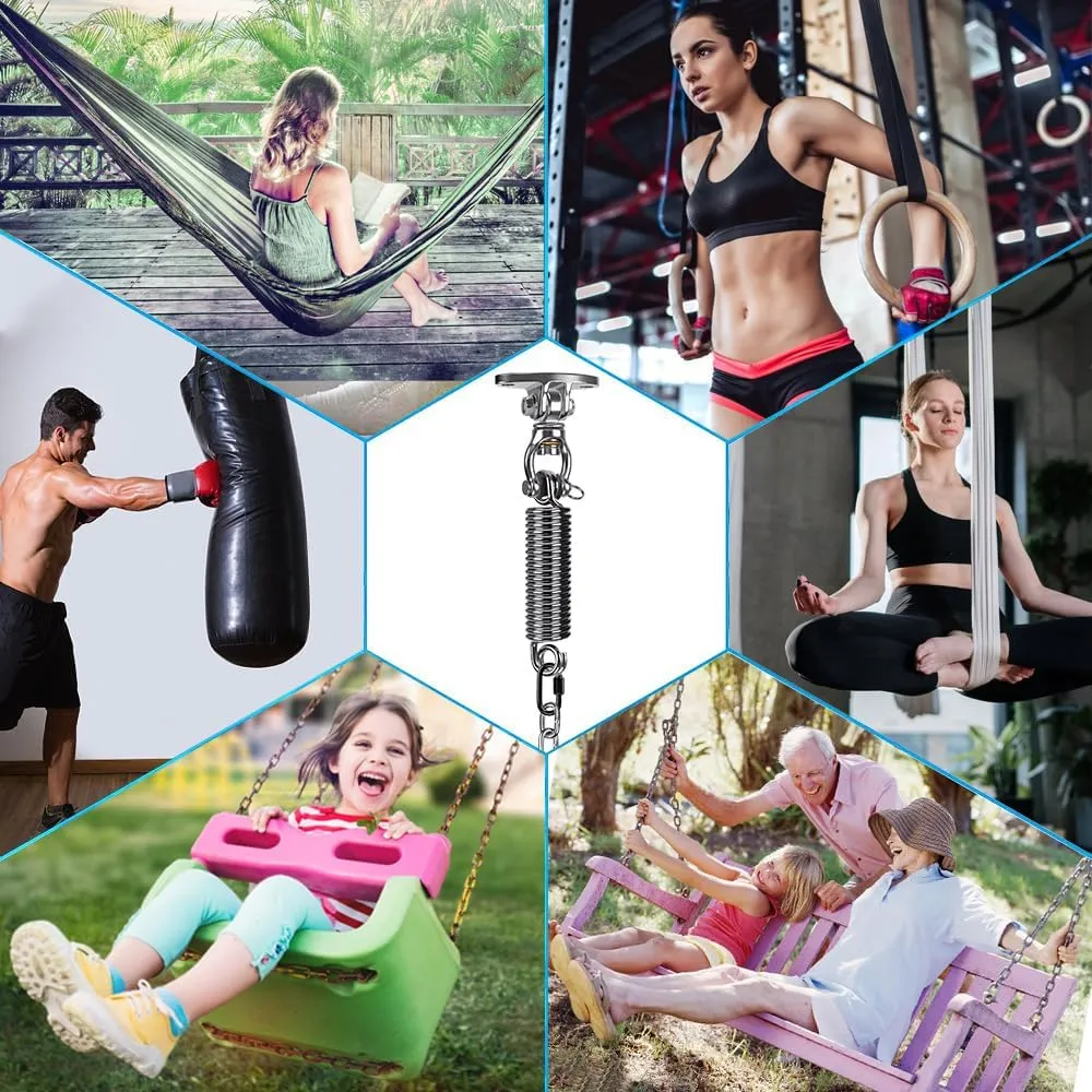 SELEWARE Hammock Chair Hanging Kit, Stainless Steel Bearing Swing Hanger with Heavy Duty Spring and Chain, Ceiling Mount for Hanging Indoor Outdoor Swing, Hammock Chair, Heavy Punching Bag