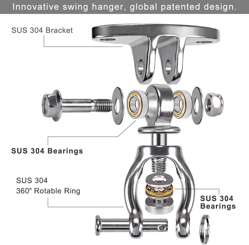 SELEWARE Hammock Chair Hanging Kit, Stainless Steel Bearing Swing Hanger with Heavy Duty Spring and Chain, Ceiling Mount for Hanging Indoor Outdoor Swing, Hammock Chair, Heavy Punching Bag