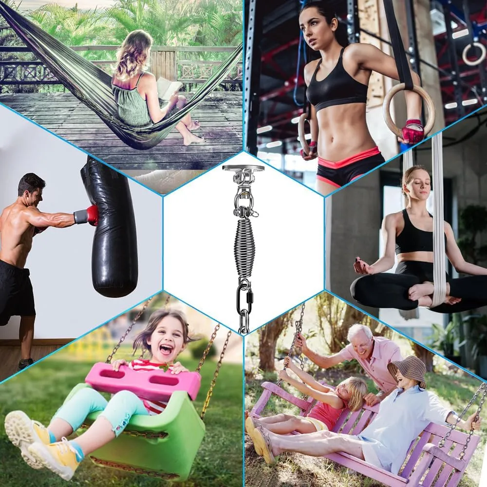 SELEWARE Hammock Chair Hanging Kit, Stainless Steel Bearing Swing Hanger with Heavy Duty Spring and Chain, Ceiling Mount for Hanging Indoor Outdoor Swing, Hammock Chair, Heavy Punching Bags