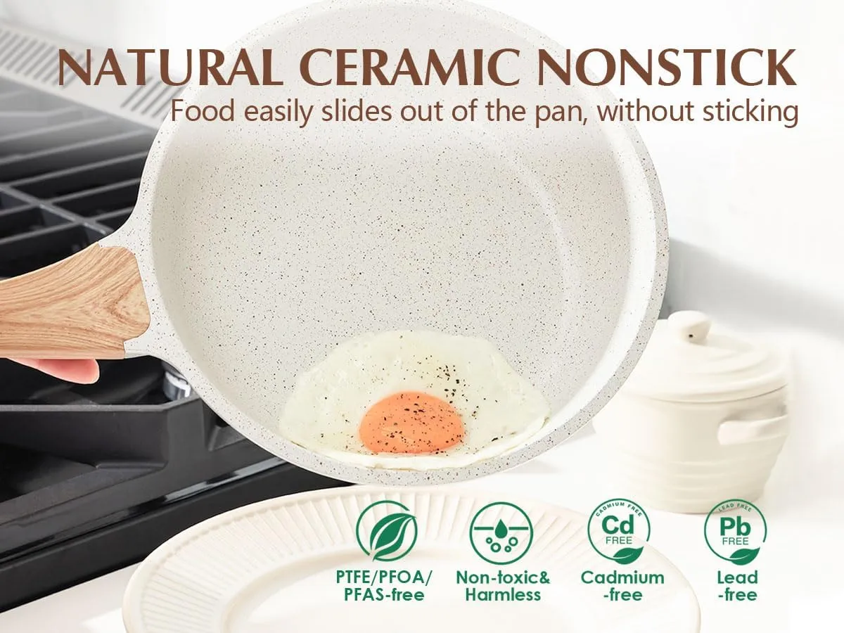SENSARTE Nonstick Ceramic Frying Pan Skillet with Lid, 10 Inch Omelet Pan, Healthy Non Toxic Chef Pan, Induction Compatible Egg Pan with Heat Resistant Handle, PFAS-Free
