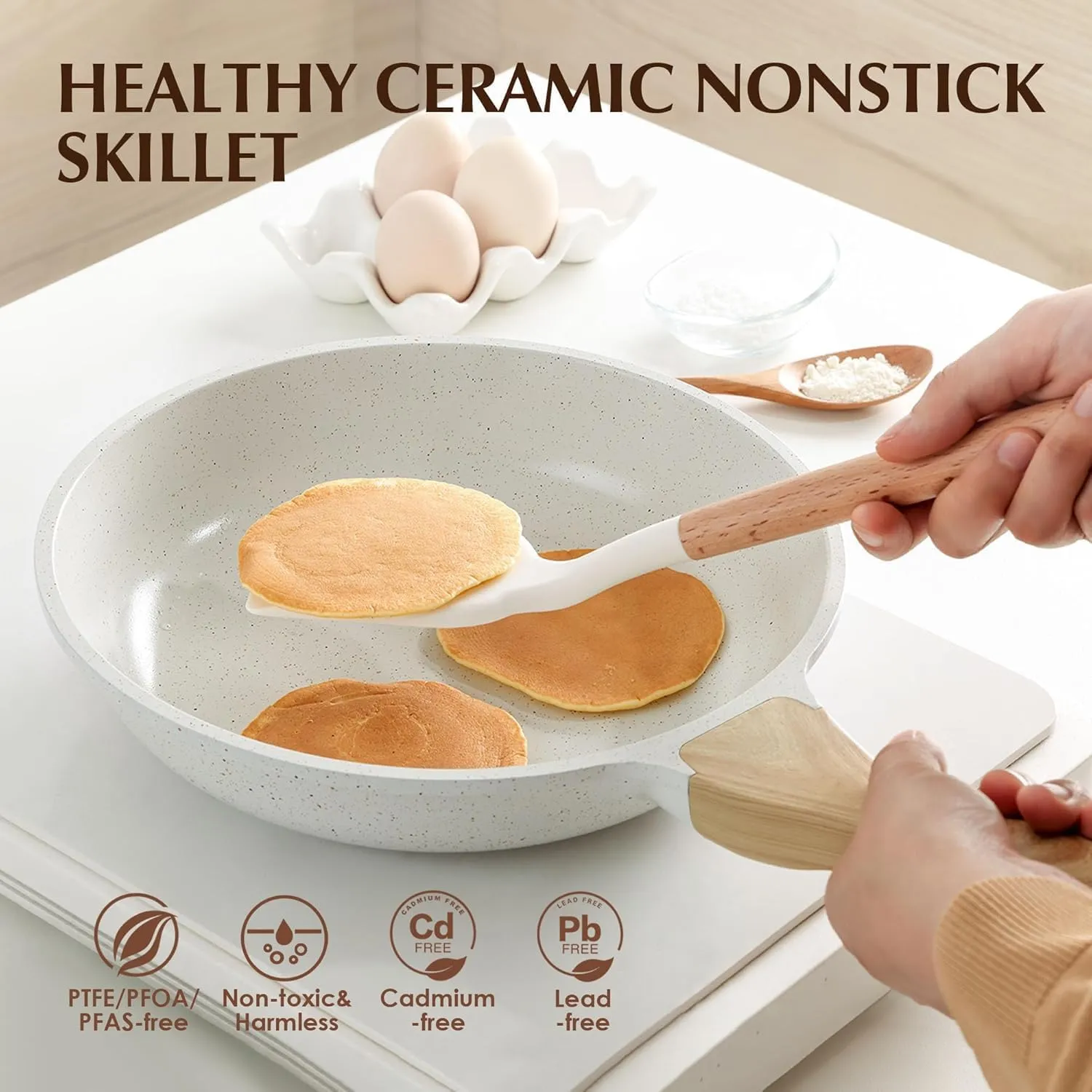 SENSARTE Nonstick Ceramic Frying Pan Skillet with Lid, 10 Inch Omelet Pan, Healthy Non Toxic Chef Pan, Induction Compatible Egg Pan with Heat Resistant Handle, PFAS-Free