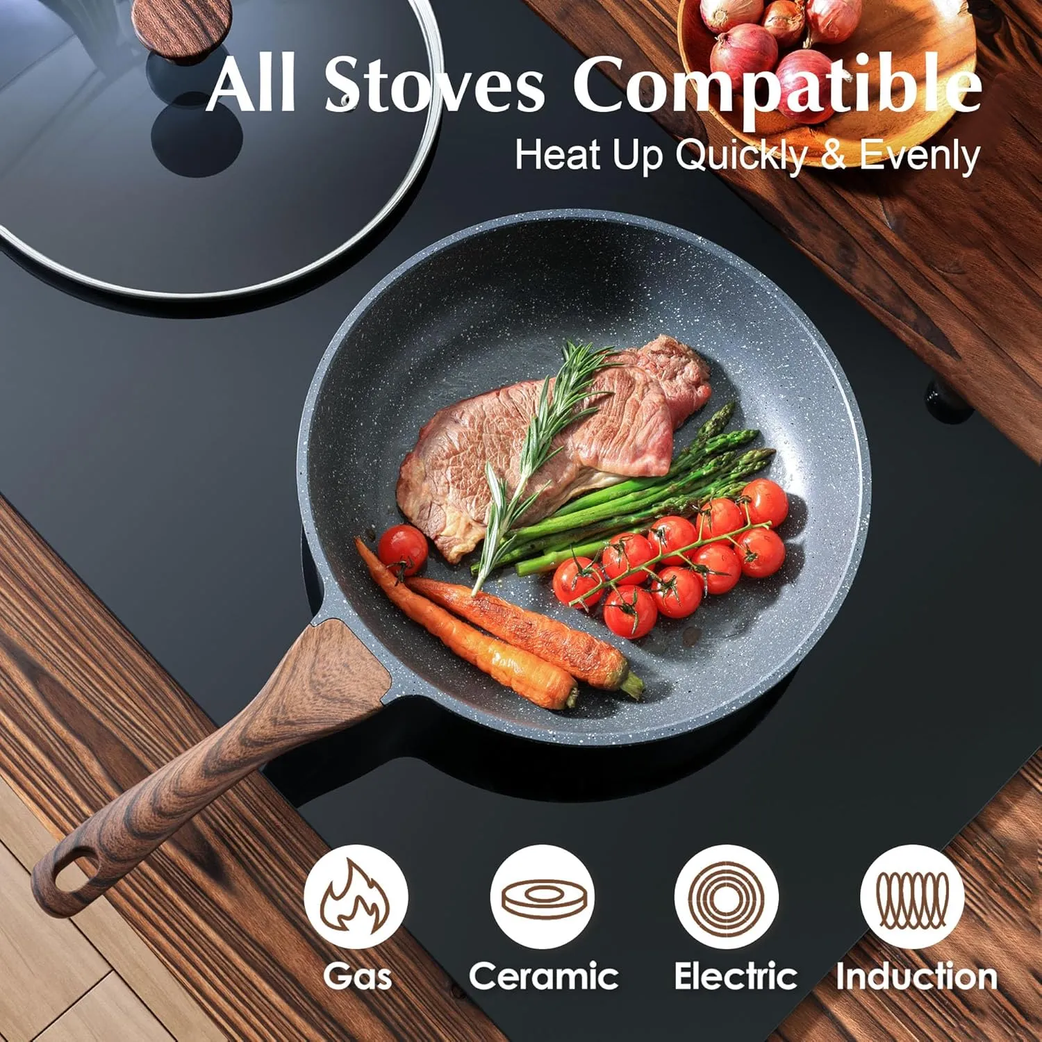 SENSARTE Nonstick Frying Pan Skillet with Lid, Omelet Pan with Cover, Healthy Egg Pan Chef's Pan, Kitchen Cooking Pan, PFOA Free (8inch   Glass Lid)