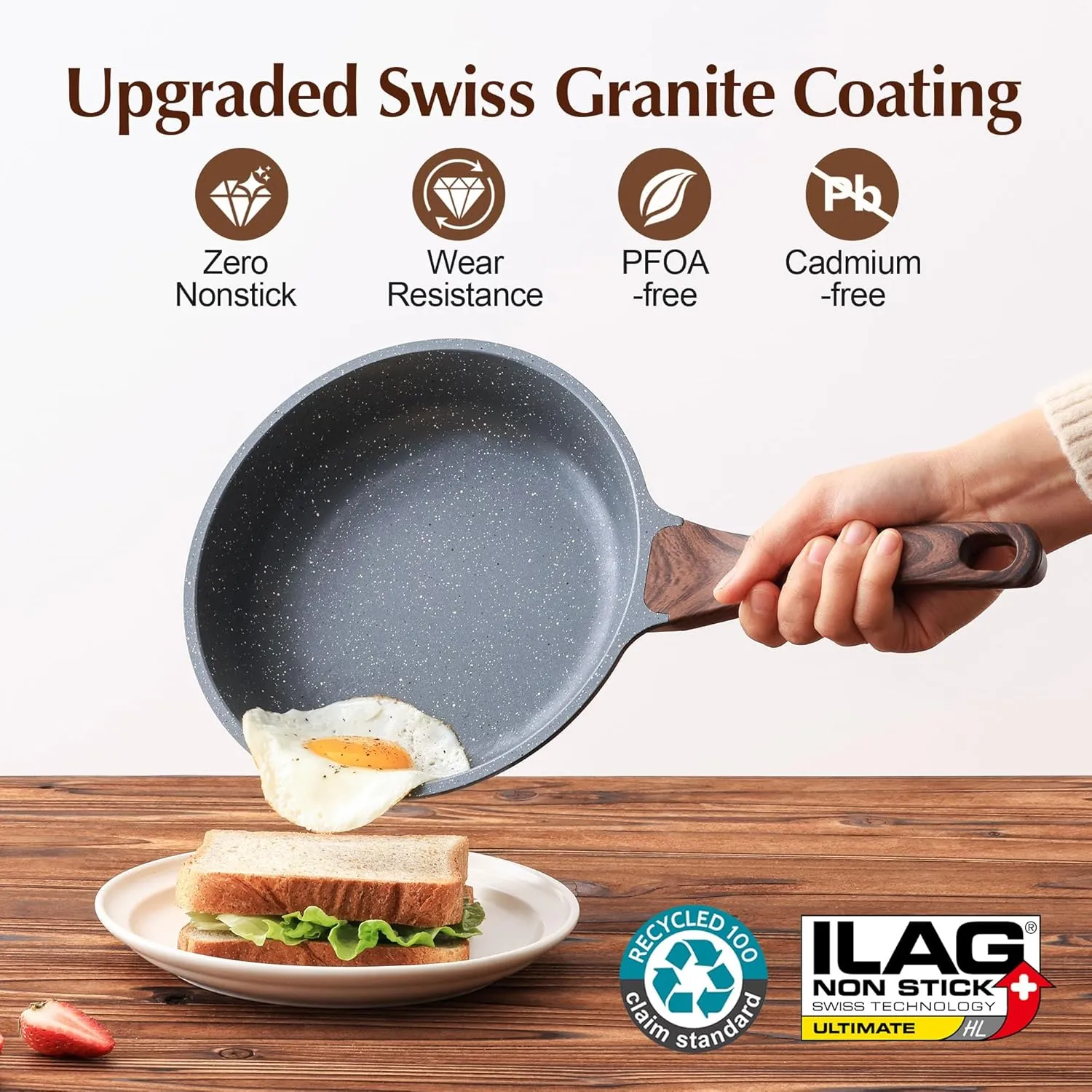SENSARTE Nonstick Frying Pan Skillet with Lid, Omelet Pan with Cover, Healthy Egg Pan Chef's Pan, Kitchen Cooking Pan, PFOA Free (8inch   Glass Lid)