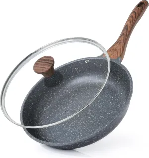 SENSARTE Nonstick Frying Pan Skillet with Lid, Omelet Pan with Cover, Healthy Egg Pan Chef's Pan, Kitchen Cooking Pan, PFOA Free (8inch   Glass Lid)