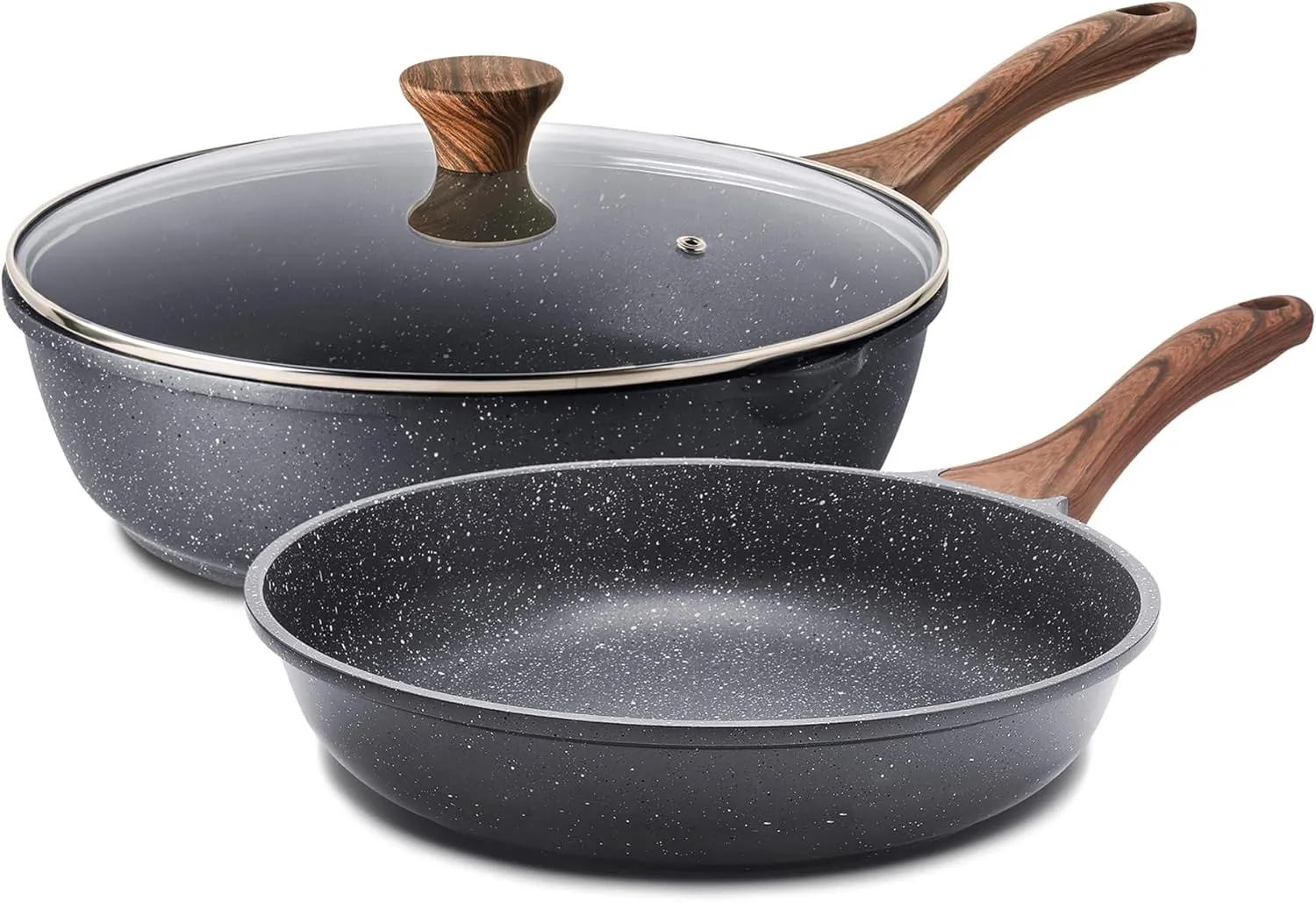SENSARTE Nonstick Frying Pan Skillets, Swiss Granite Coating Omelette Pans, Healthy Cookware Chef's Pan, PFOA Free(8 Inch Frying Pan and 3.5QT Saute Pan)