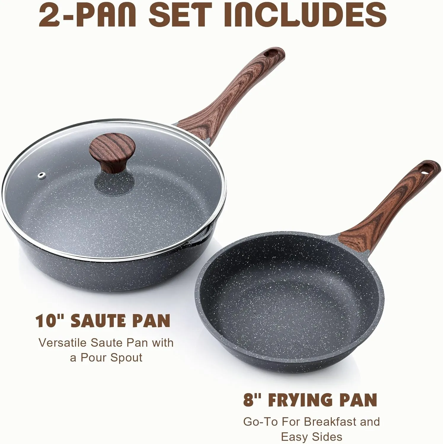 SENSARTE Nonstick Frying Pan Skillets, Swiss Granite Coating Omelette Pans, Healthy Cookware Chef's Pan, PFOA Free(8 Inch Frying Pan and 3.5QT Saute Pan)