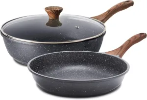 SENSARTE Nonstick Frying Pan Skillets, Swiss Granite Coating Omelette Pans, Healthy Cookware Chef's Pan, PFOA Free(8 Inch Frying Pan and 3.5QT Saute Pan)