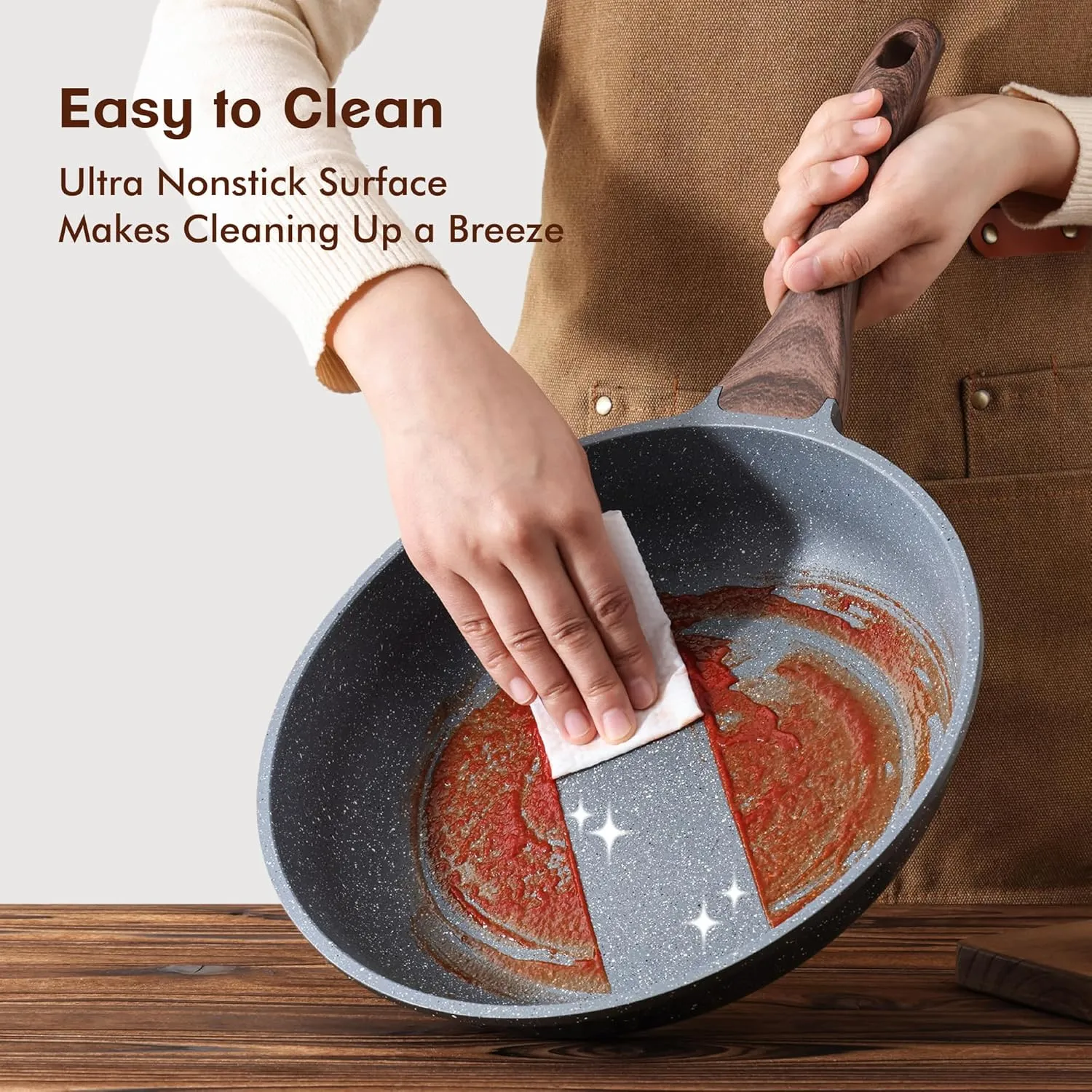 SENSARTE Nonstick Frying Pan Skillets, Swiss Granite Coating Omelette Pans, Healthy Cookware Chef's Pan, PFOA Free(8 Inch Frying Pan and 3.5QT Saute Pan)