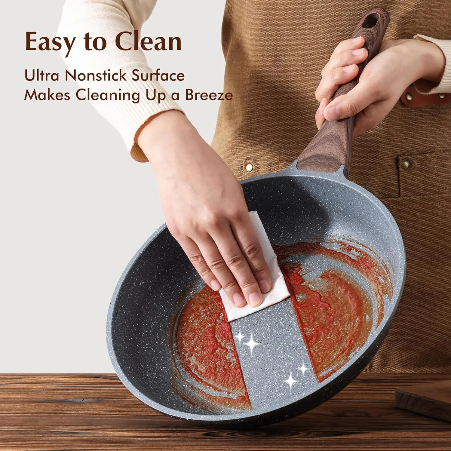 SENSARTE Nonstick Frying Pan Skillets, Swiss Granite Coating Omelette Pans, Healthy Cookware Chef's Pan, PFOA Free(9.5 11 12.5 Inch)