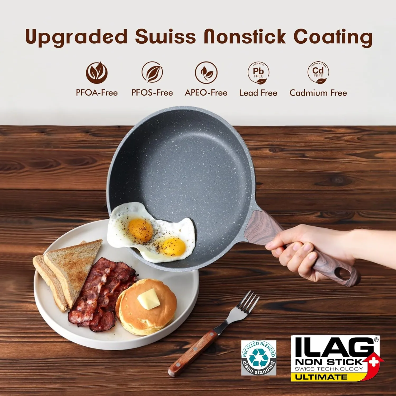 SENSARTE Nonstick Frying Pan Skillets, Swiss Granite Coating Omelette Pans, Healthy Cookware Chef's Pan, PFOA Free(9.5 11 12.5 Inch)