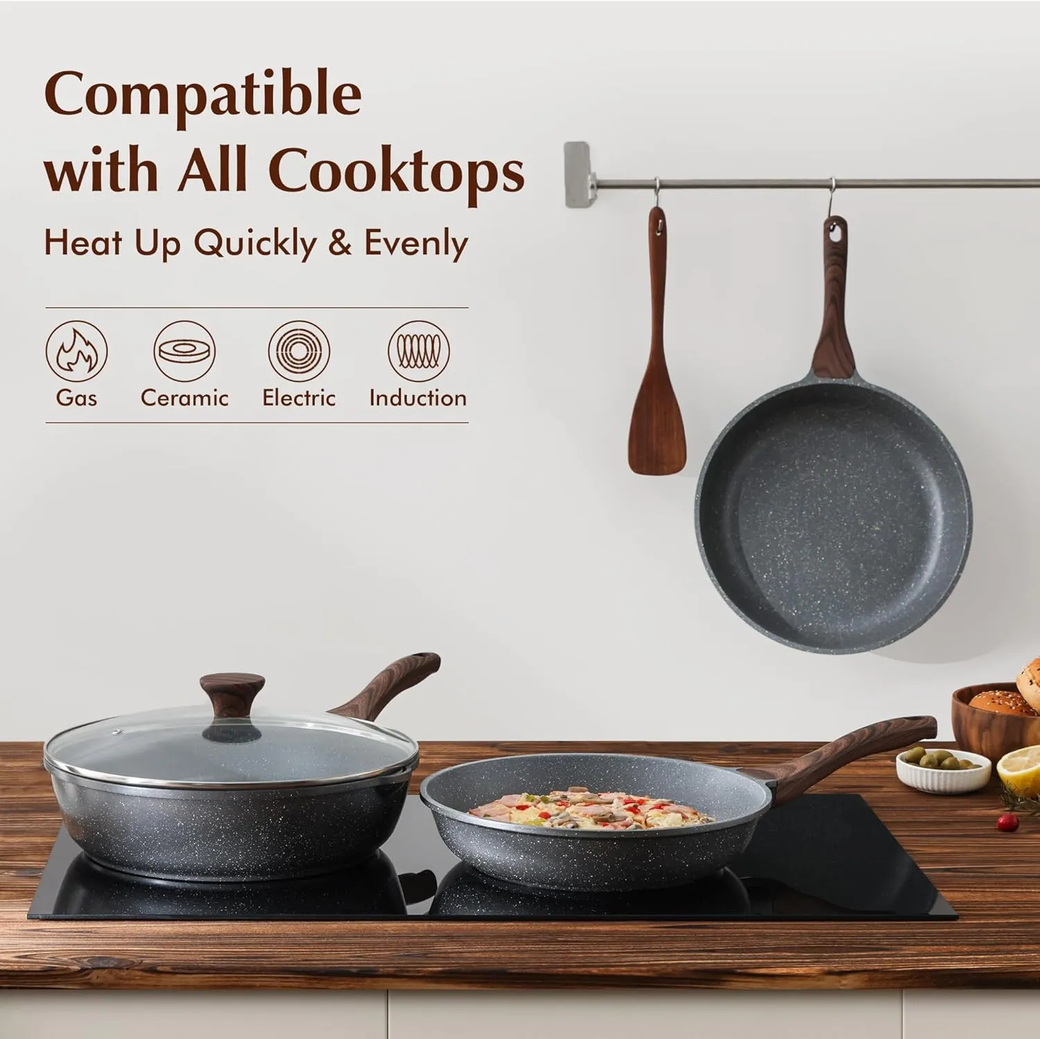 SENSARTE Nonstick Frying Pan Skillets, Swiss Granite Coating Omelette Pans, Healthy Cookware Chef's Pan, PFOA Free(9.5 11 12.5 Inch)