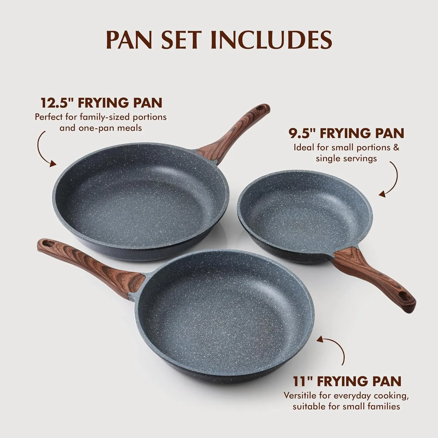 SENSARTE Nonstick Frying Pan Skillets, Swiss Granite Coating Omelette Pans, Healthy Cookware Chef's Pan, PFOA Free(9.5 11 12.5 Inch)