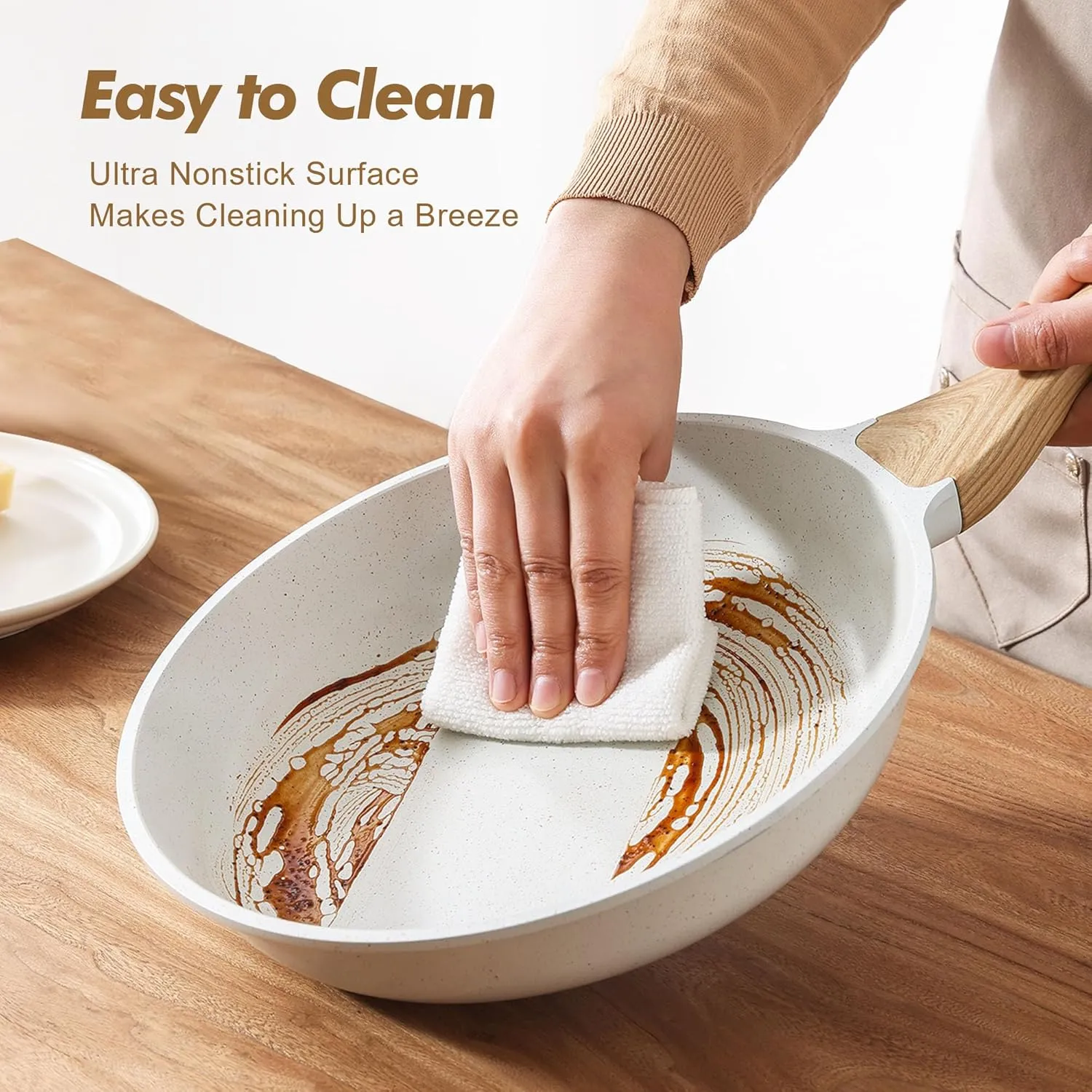 SENSARTE Nonstick Frying Pan Skillets, White Ceramic Coating Omelette Pans, Healthy Cookware Chef's Pan, PTFE & PFAS Free (9.5 11 12.5 Inch)