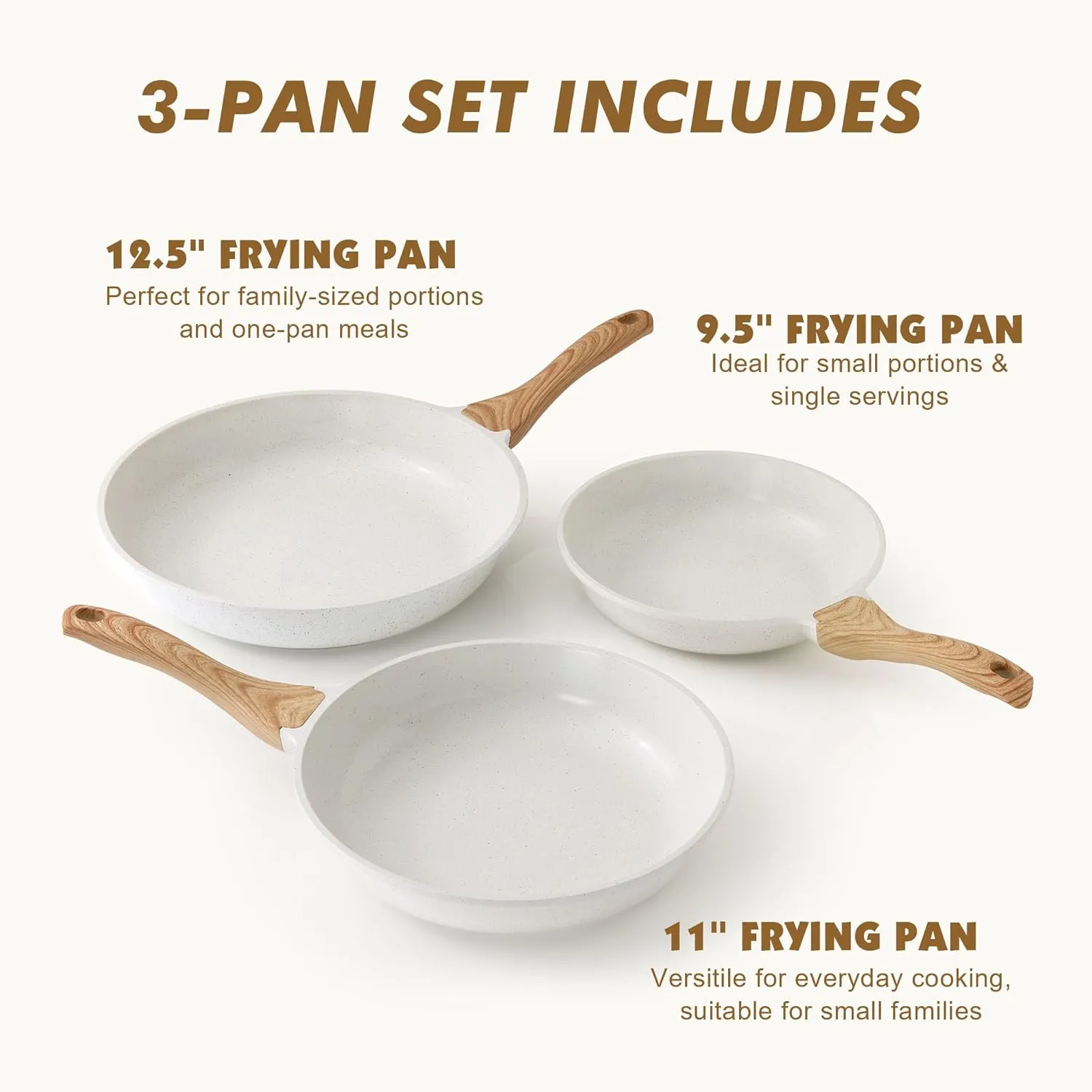 SENSARTE Nonstick Frying Pan Skillets, White Ceramic Coating Omelette Pans, Healthy Cookware Chef's Pan, PTFE & PFAS Free (9.5 11 12.5 Inch)