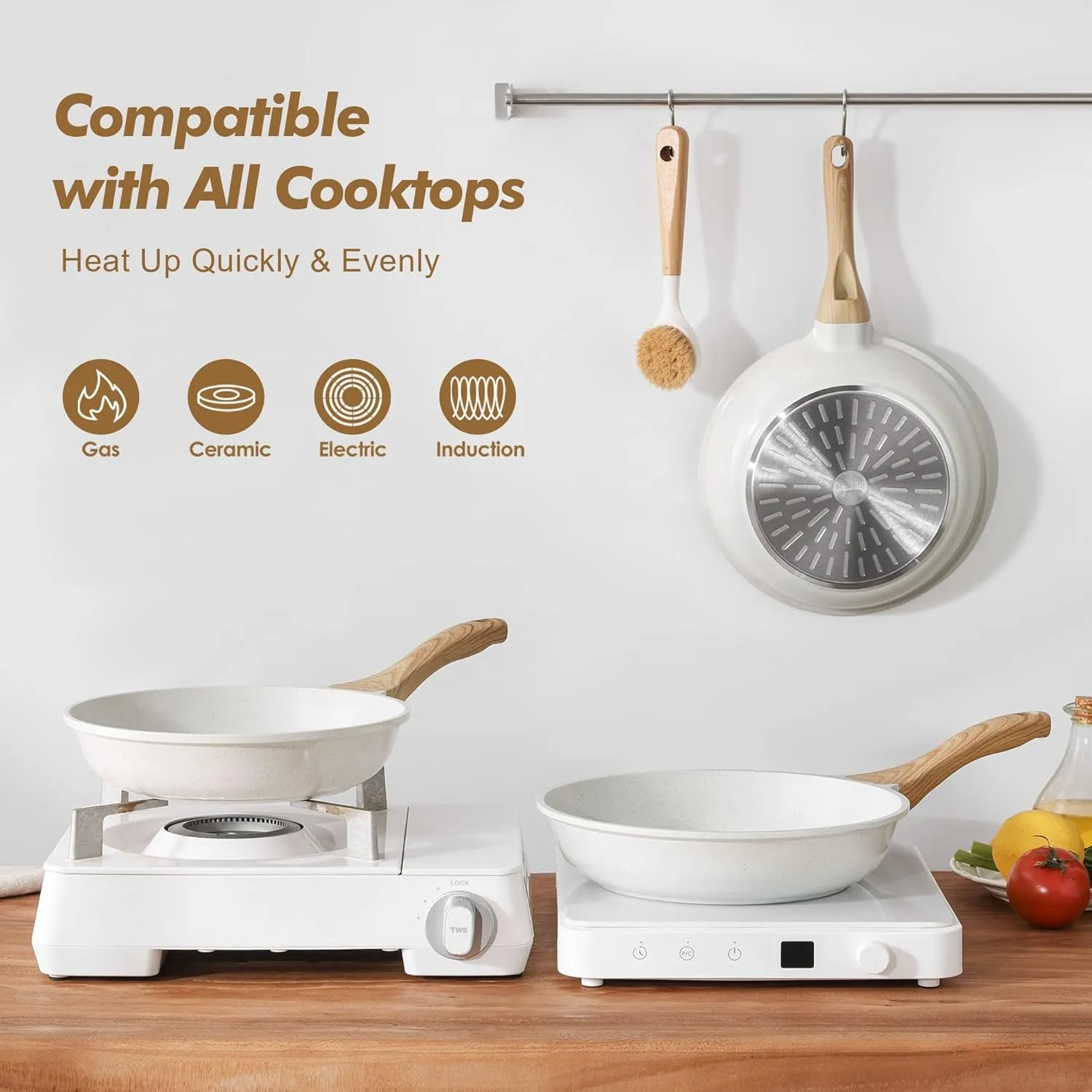 SENSARTE Nonstick Frying Pan Skillets, White Ceramic Coating Omelette Pans, Healthy Cookware Chef's Pan, PTFE & PFAS Free (9.5 11 12.5 Inch)
