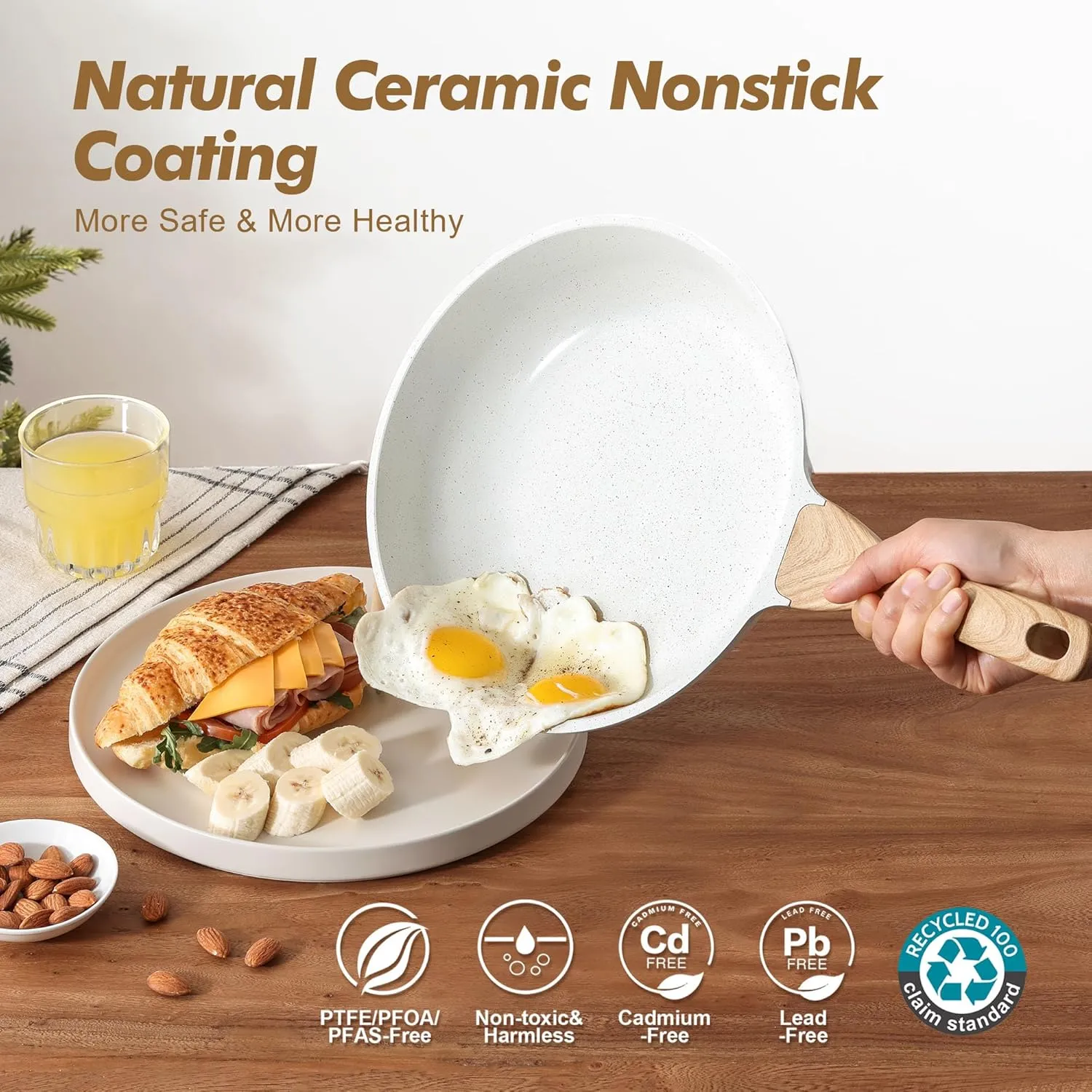 SENSARTE Nonstick Frying Pan Skillets, White Ceramic Coating Omelette Pans, Healthy Cookware Chef's Pan, PTFE & PFAS Free (9.5 11 12.5 Inch)