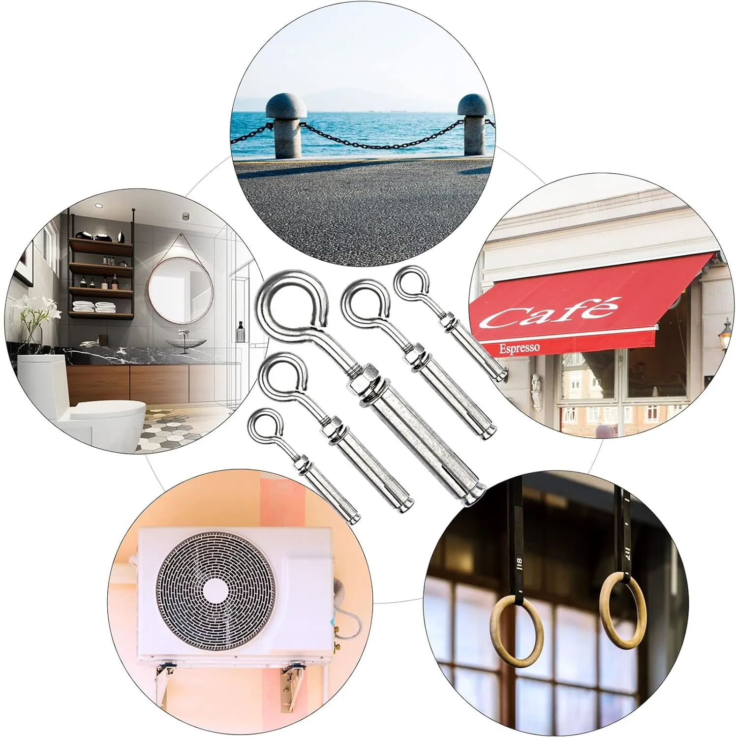 Shoulder Eye Bolts M6 Heavy Duty Shoulder Lag Eyebolts, Stainless Steel Expansion Screws Wall Concrete Anchors Fastener with Nut for Wall Ceiling Concrete Masonry, 10 Pieces