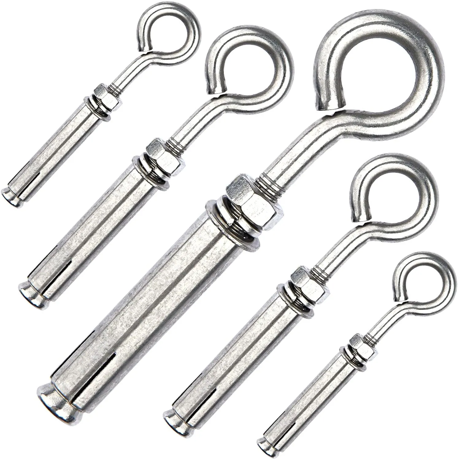 Shoulder Eye Bolts M6 Heavy Duty Shoulder Lag Eyebolts, Stainless Steel Expansion Screws Wall Concrete Anchors Fastener with Nut for Wall Ceiling Concrete Masonry, 10 Pieces