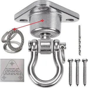 Silent Bearing Swing Hanger Hammock Suspension Kit, SUS Rust Proof, 1500LB Heavy Duty 360 Degree Rotation, Yoga, Sandbag, Gym (3 wooden screws)