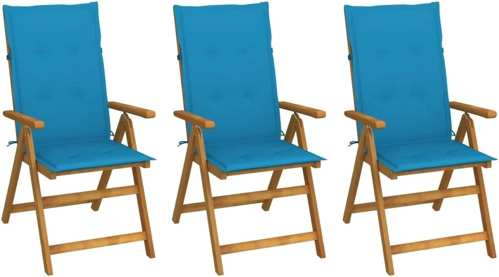 Sillas De Patio Camping Chairs Patio Chairs Lounge Chair - Folding Patio Chairs 3 pcs with Cushions Solid Acacia Wood for Outside Garden Park Beaches