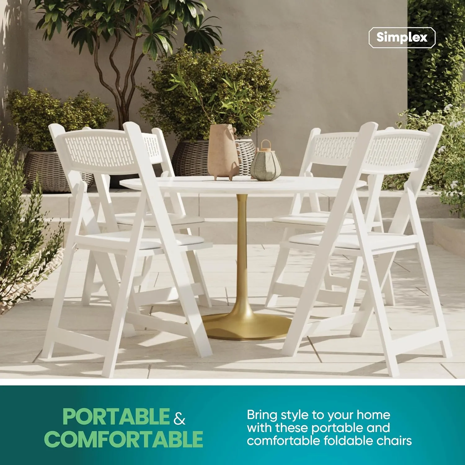 SIMPLEX White Stackable Folding Chairs with Padded Seat & Mesh Back, Padded Indoor/Outdoor Folding Chair, Lightweight Foldable Chairs, Weight Capacity 800LBs (100 Pack)