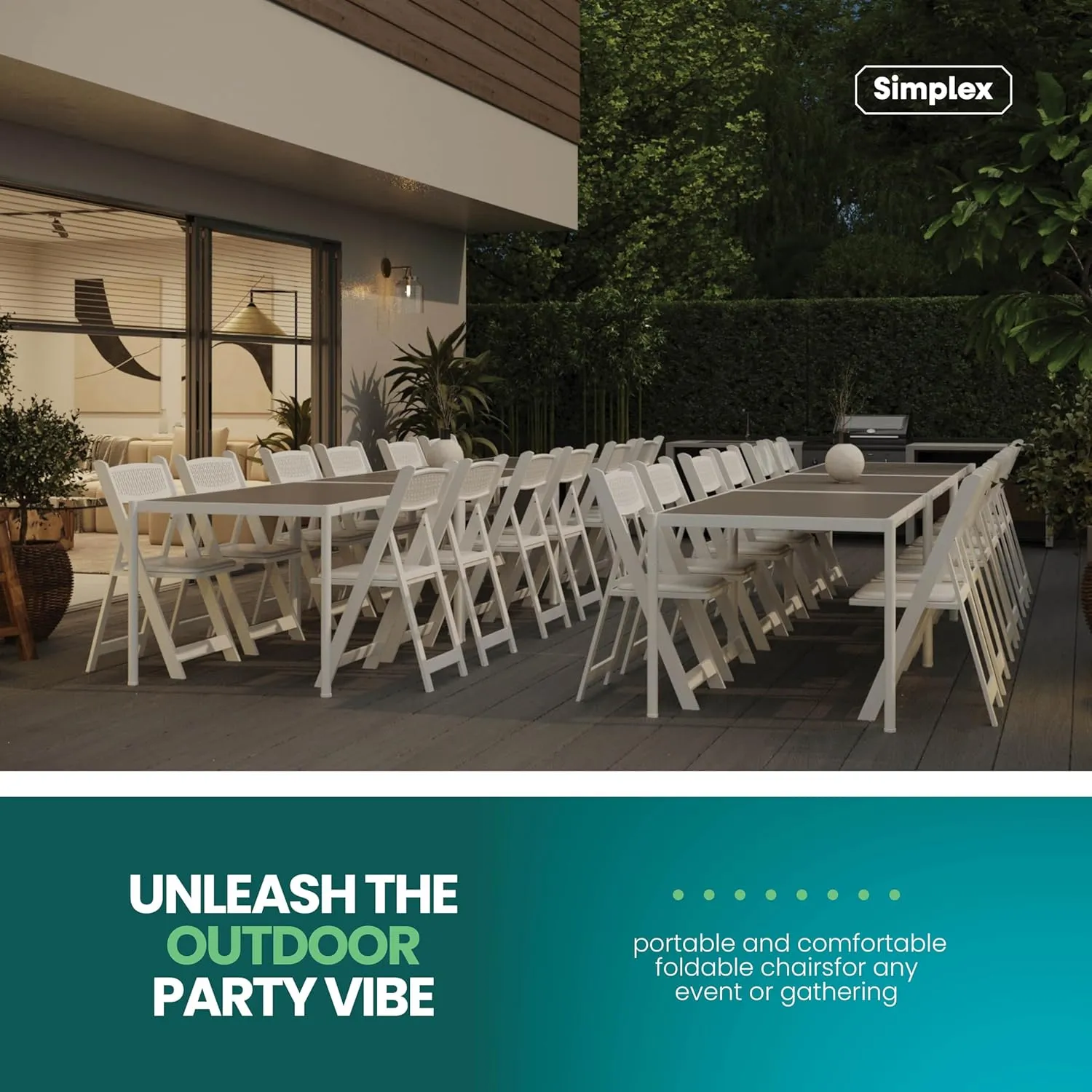 SIMPLEX White Stackable Folding Chairs with Padded Seat & Mesh Back, Padded Indoor/Outdoor Folding Chair, Lightweight Foldable Chairs, Weight Capacity 800LBs (100 Pack)