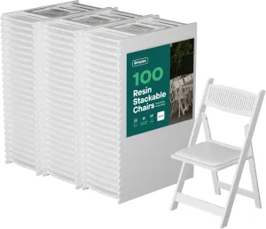 SIMPLEX White Stackable Folding Chairs with Padded Seat & Mesh Back, Padded Indoor/Outdoor Folding Chair, Lightweight Foldable Chairs, Weight Capacity 800LBs (100 Pack)
