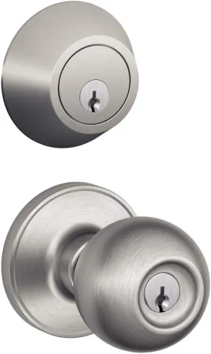 Single Cylinder Deadbolt and Keyed Entry Corona Knob in Satin Stainless Steel