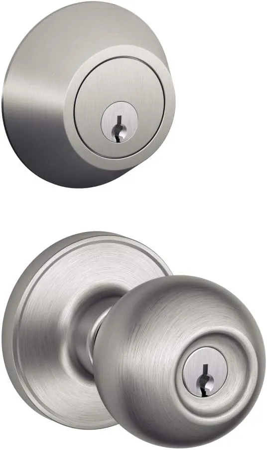 Single Cylinder Deadbolt and Keyed Entry Corona Knob in Satin Stainless Steel