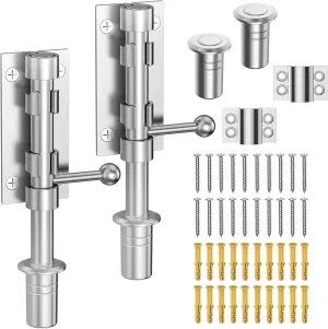Slide Bolt Gate Latch Hardware, Barrel Bolt Latch, 6.3 Inch Heavy Duty Solid 304 Stainless Steel Silver Finish Lock for Wooden Fence/Shed/Yard/Barn Door/Interior and Outdoor (2 Pack Silver)