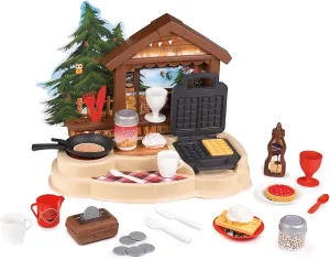 Smoby - Chalet Gourmand - Merchant for Children - Waffle Maker - Pancake Pan - Coins and Coin Holder Included - 30 Accessories - 310557